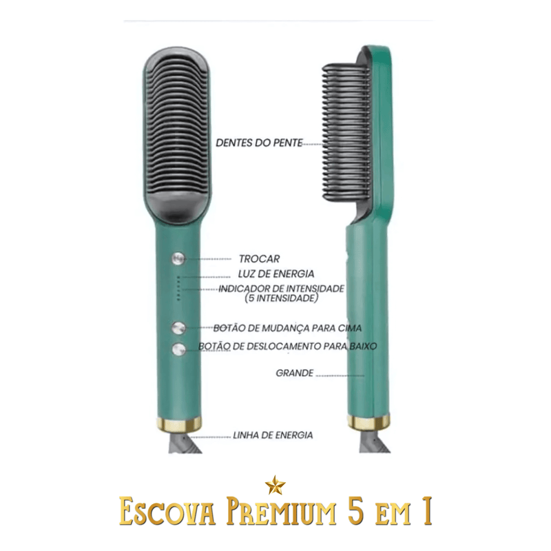Escova Premium 5 em 1 - Alisa, Seca, Hidrata, Modela e Anti-Frizz - Bivolt - SANTANA HOUSE