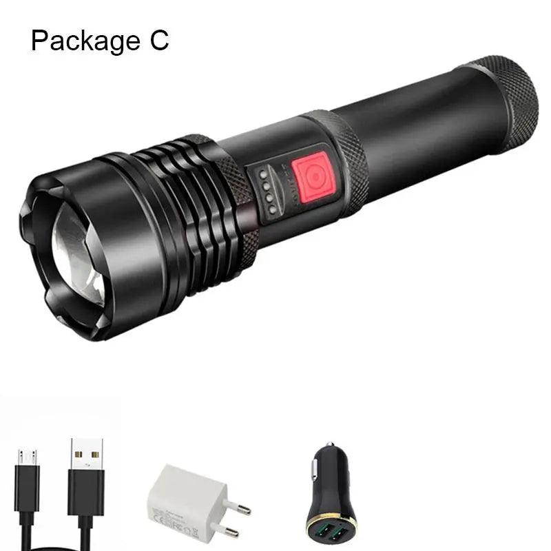 C2 XHP50 Super Powerful LED Flashlight Tactical Torch Built-in Battery USB Rechargeable Waterproof P50 Lamp Ultra Bright Lantern - SANTANA HOUSE